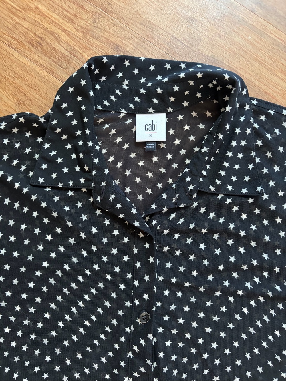 Cabi Black Mesh Star Print Button Down Blouse Long Sleeve Sheer Top Size M - Picture 3 of 7